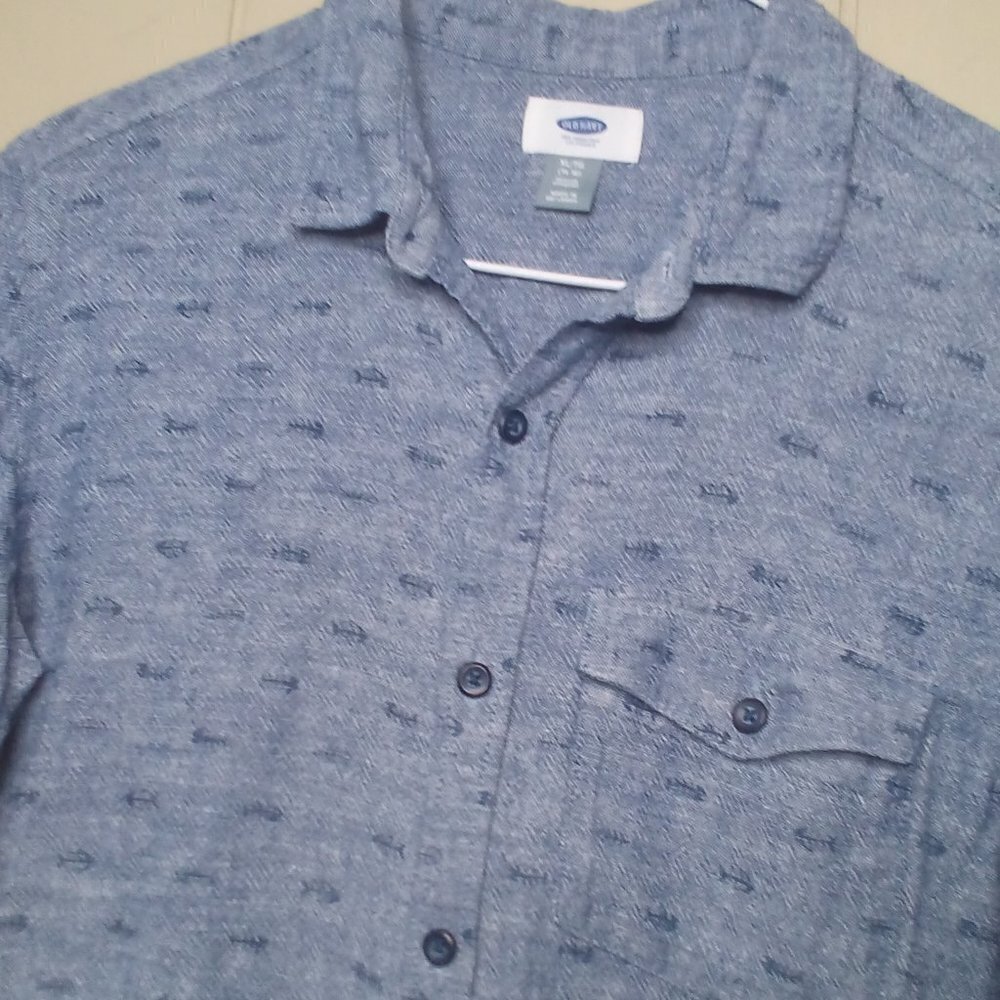 Old Navy Button Up Shirt XL 14 16 Short Sleeve Arrows Blue - Picture 6 of 13